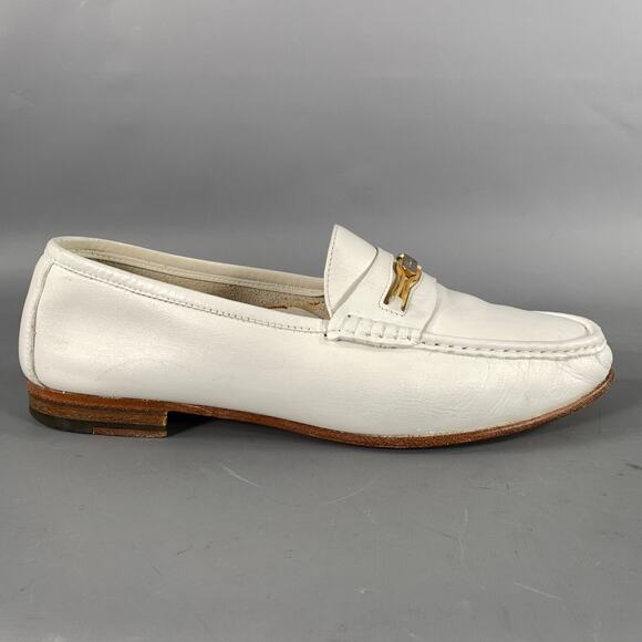 SALVATORE FERRAGAMO Size 9.5 White Gold Crackled Leather Penny Loafers main image 5